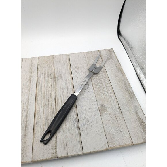 USA Stainless Steel Meat Fork 2 Wide Prong 12 1/2" Black Handle Vintage - Picture 1 of 9